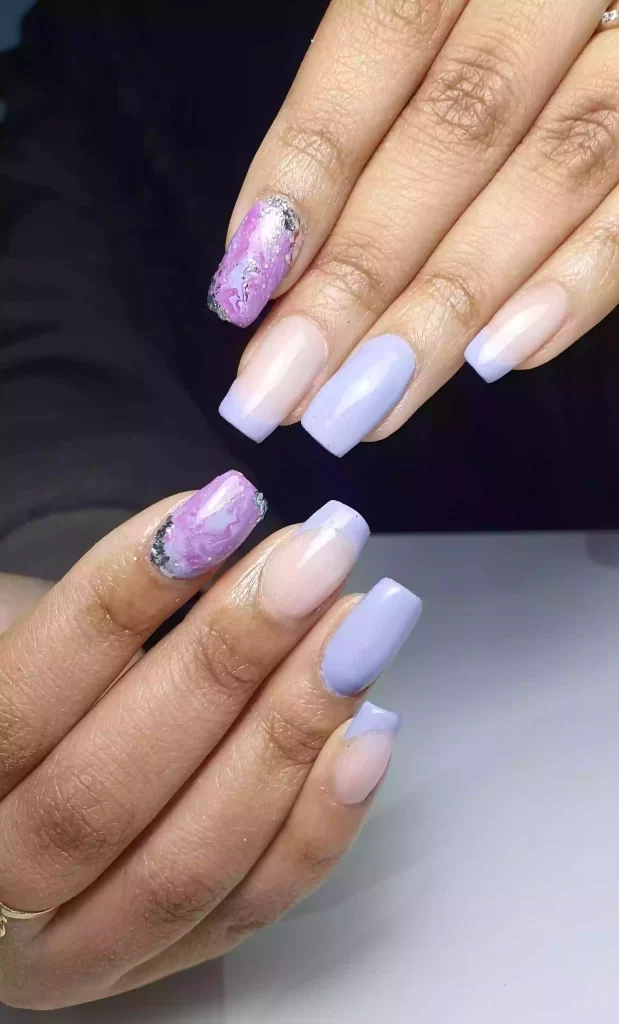 Pose extension acrygel venirs semi-permanent lavande french manucre colorée nail art pierre liquid